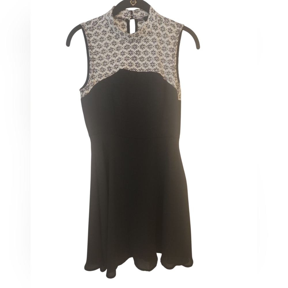Monteau Women's Black Sleeveless Highneck Crochet Yoke Dress Size S